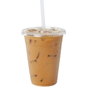 [50 Pack] 16 oz BPA Free Clear Plastic Cups With Flat Slotted Lids for Iced Cold Drinks Coffee Tea Smoothie Bubble Boba, Disposable, Medium Size