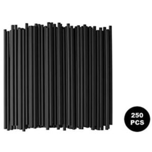 Hotpack Disposable Extra Long Wrapped Plastic Drinking Straws Black - 8mm, 250 Pcs